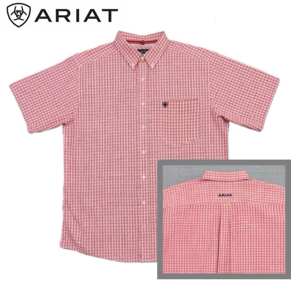 ARIAT PRO Duke Short Sleeve Shirt Mens XXL Red Plaid Button Down 2XL Western